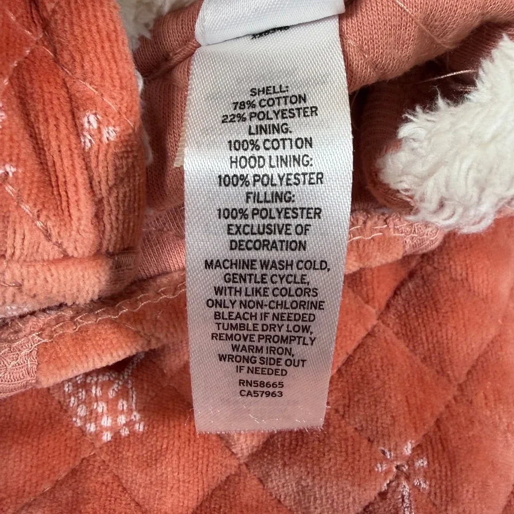 Nordstrom Quilted Velvet Bunting Hooded Bear Ears Baby 9 Months Rose Excellent